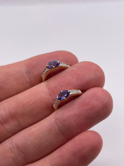 9ct gold tanzanite and diamond earrings