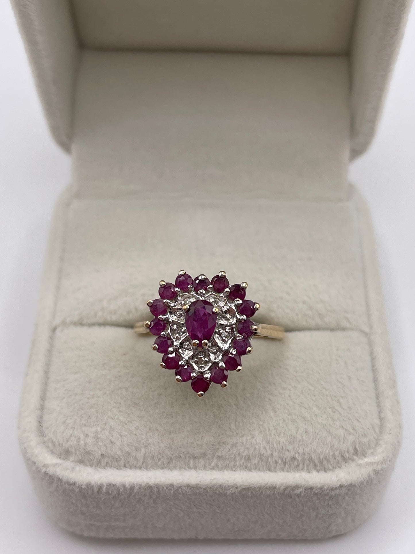 9ct gold ruby and diamond heart ring