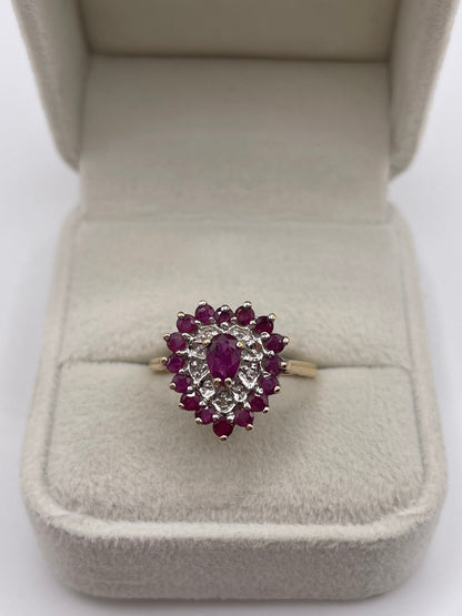9ct gold ruby and diamond heart ring