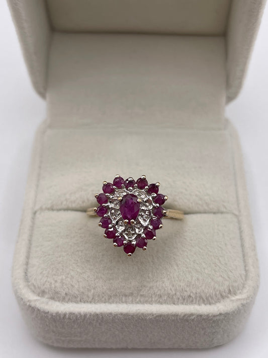9ct gold ruby and diamond heart ring