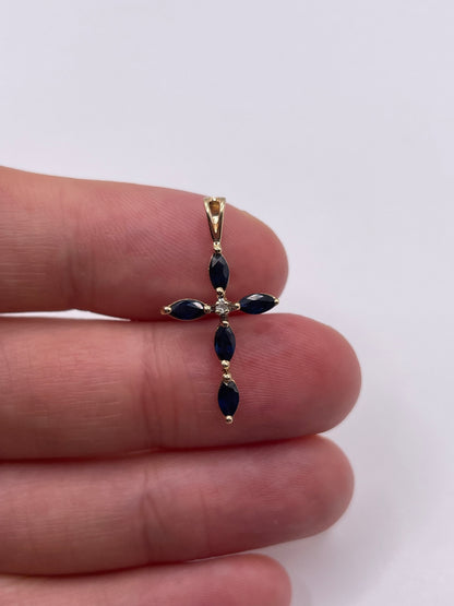 9ct gold sapphire and diamond cross pendant