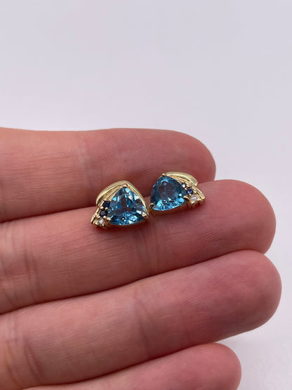 9ct gold topaz, sapphire and diamond earrings