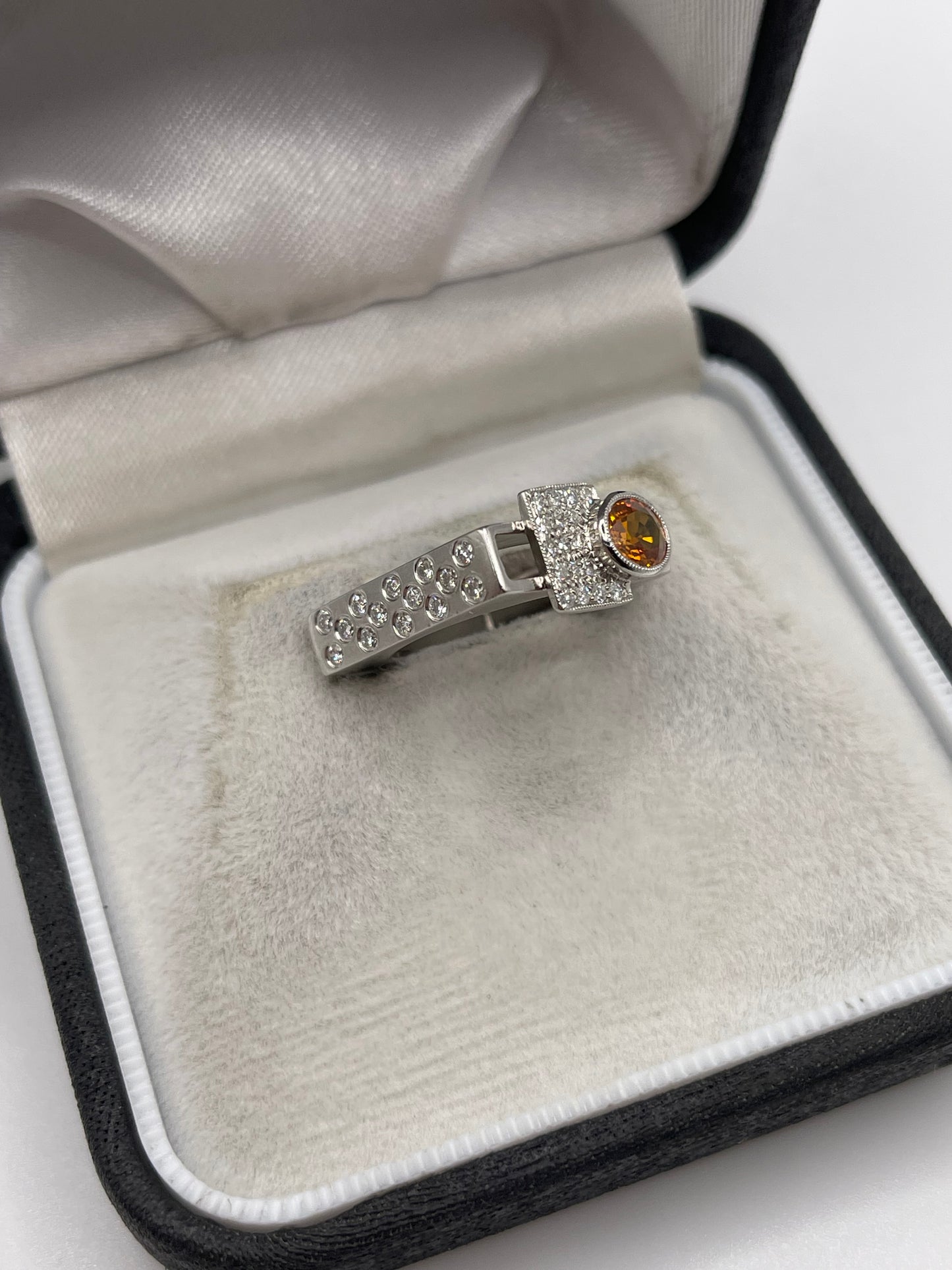 18ct white gold orange sapphire and diamond ring