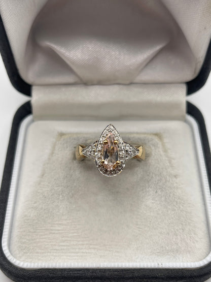 9ct gold morganite and zircon ring