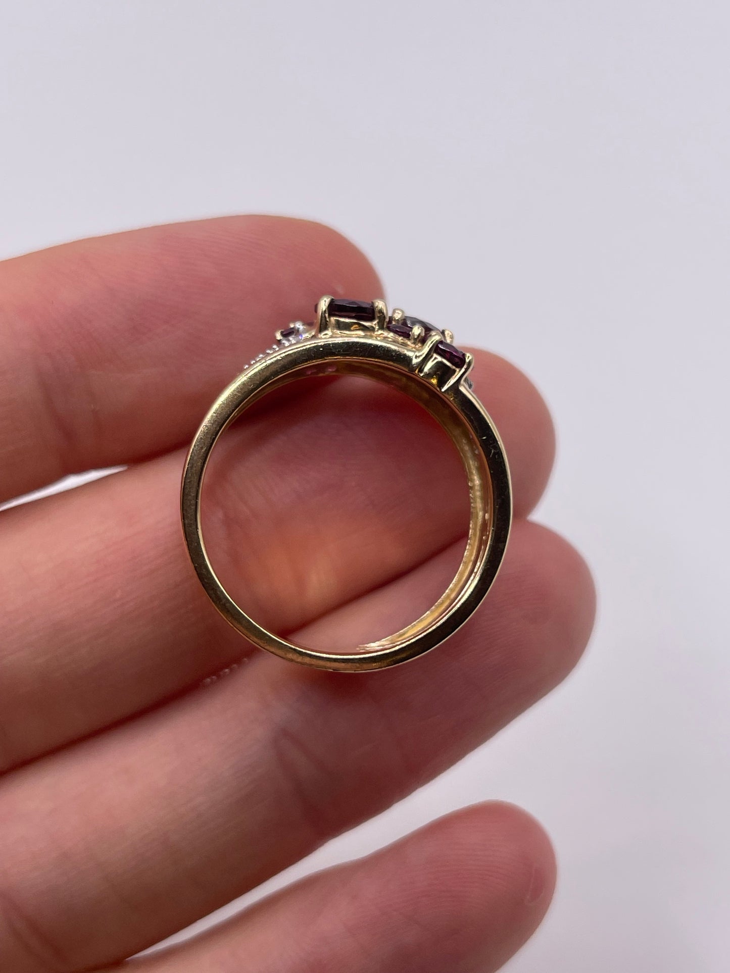 9ct gold rhodalite garnet and diamond ring