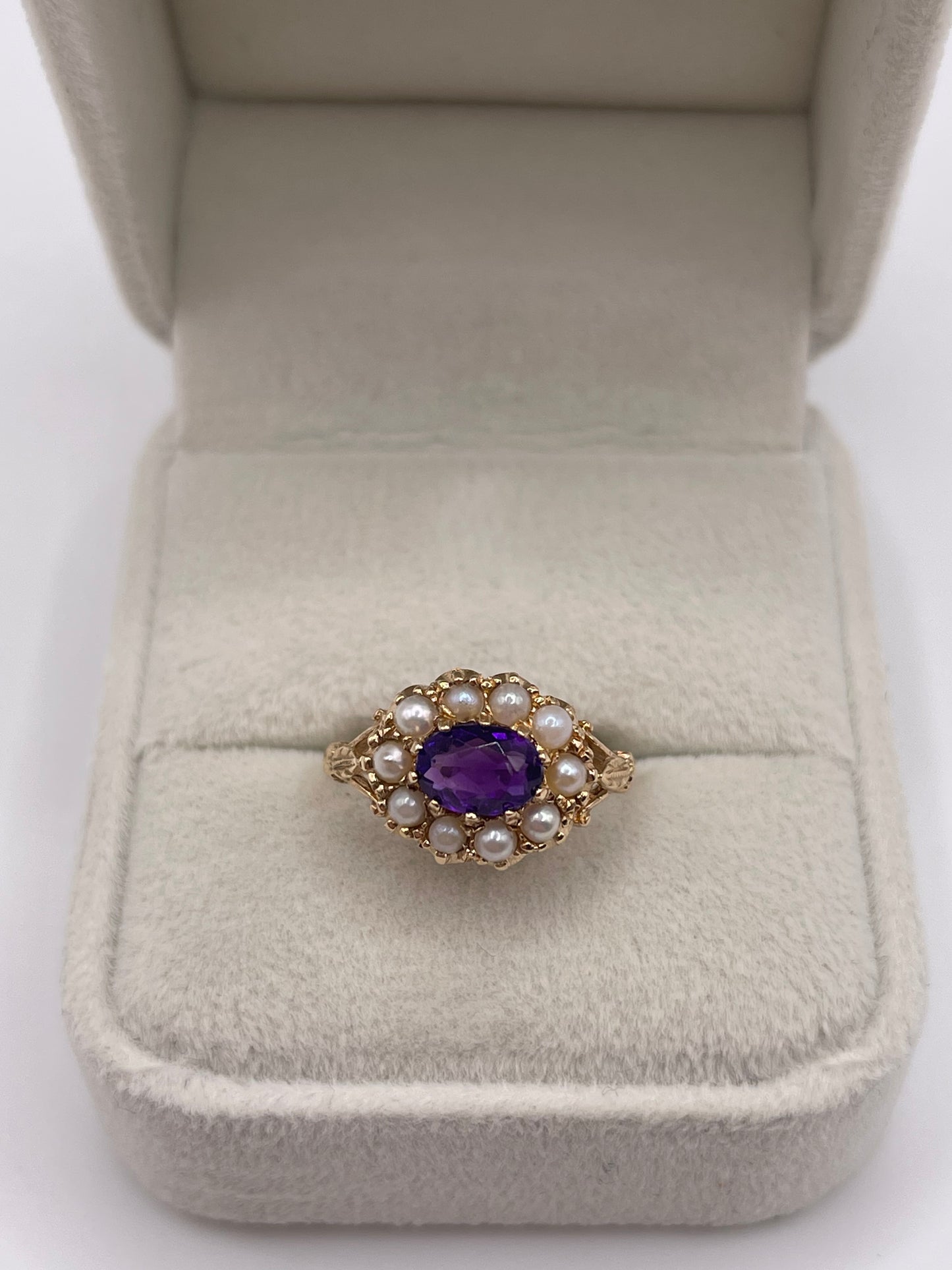 9ct gold amethyst and pearl ring
