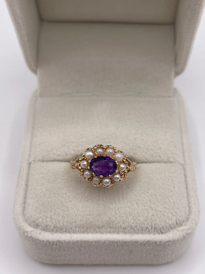 9ct gold amethyst and pearl ring
