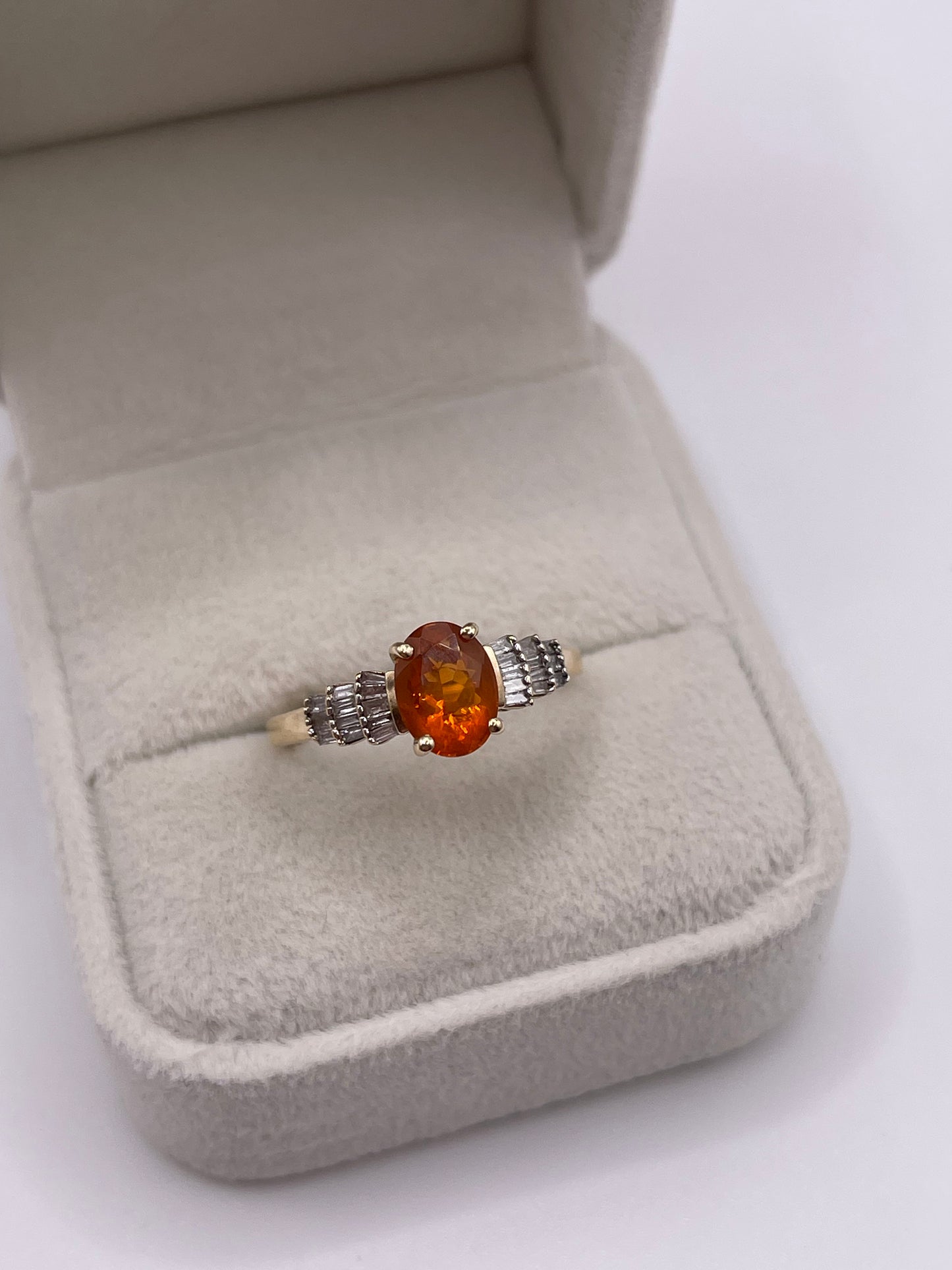 9ct gold fire opal and diamond ring