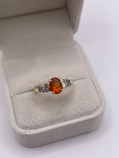 9ct gold fire opal and diamond ring