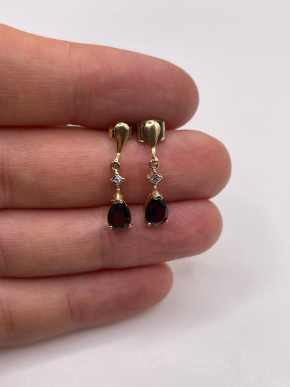 9ct gold garnet and diamond earrings