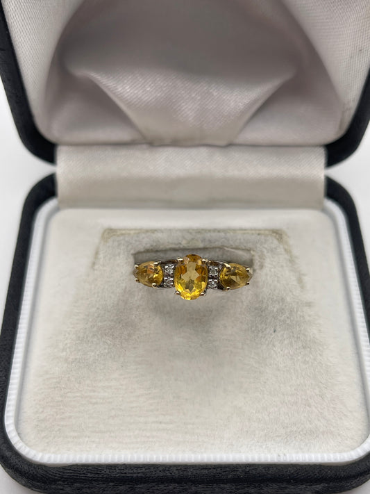 9ct gold citrine and diamond ring