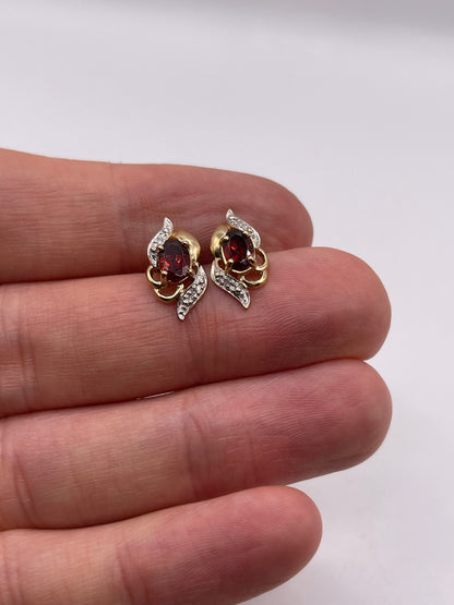 9ct gold garnet and diamond earrings