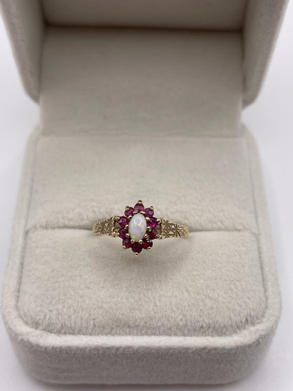 9ct gold opal and ruby ring