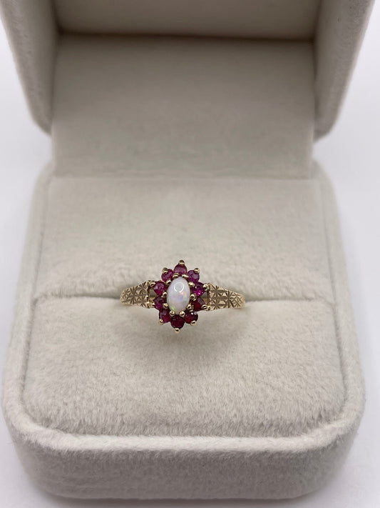 9ct gold opal and ruby ring