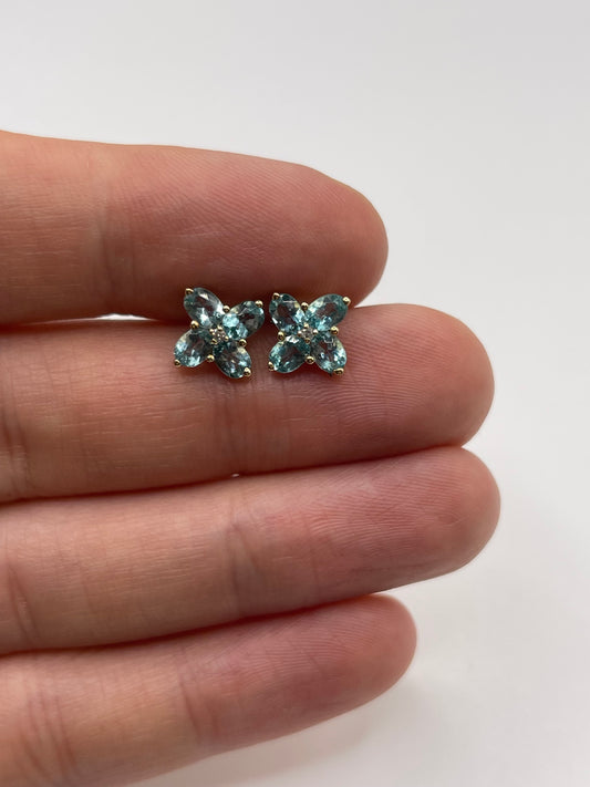9ct gold blue zircon and diamond earrings