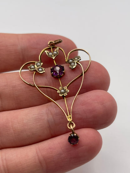 Antique 9ct gold paste and pearl pendant