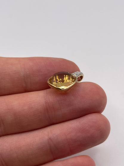 9ct gold citrine and diamond pendant