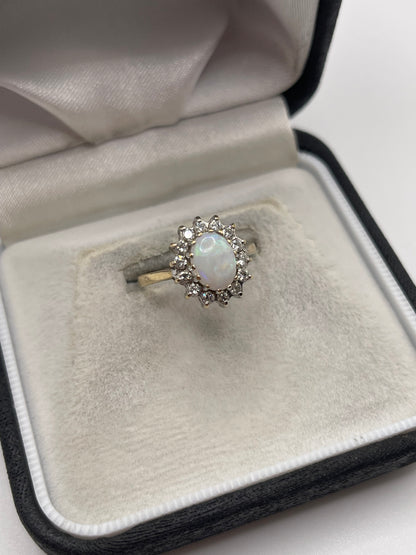 9ct gold opal and cz ring