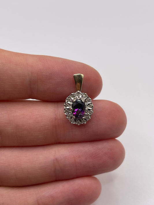9ct gold mystic topaz and diamond pendant