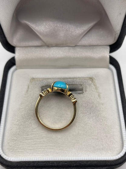 9ct gold turquoise and zircon ring