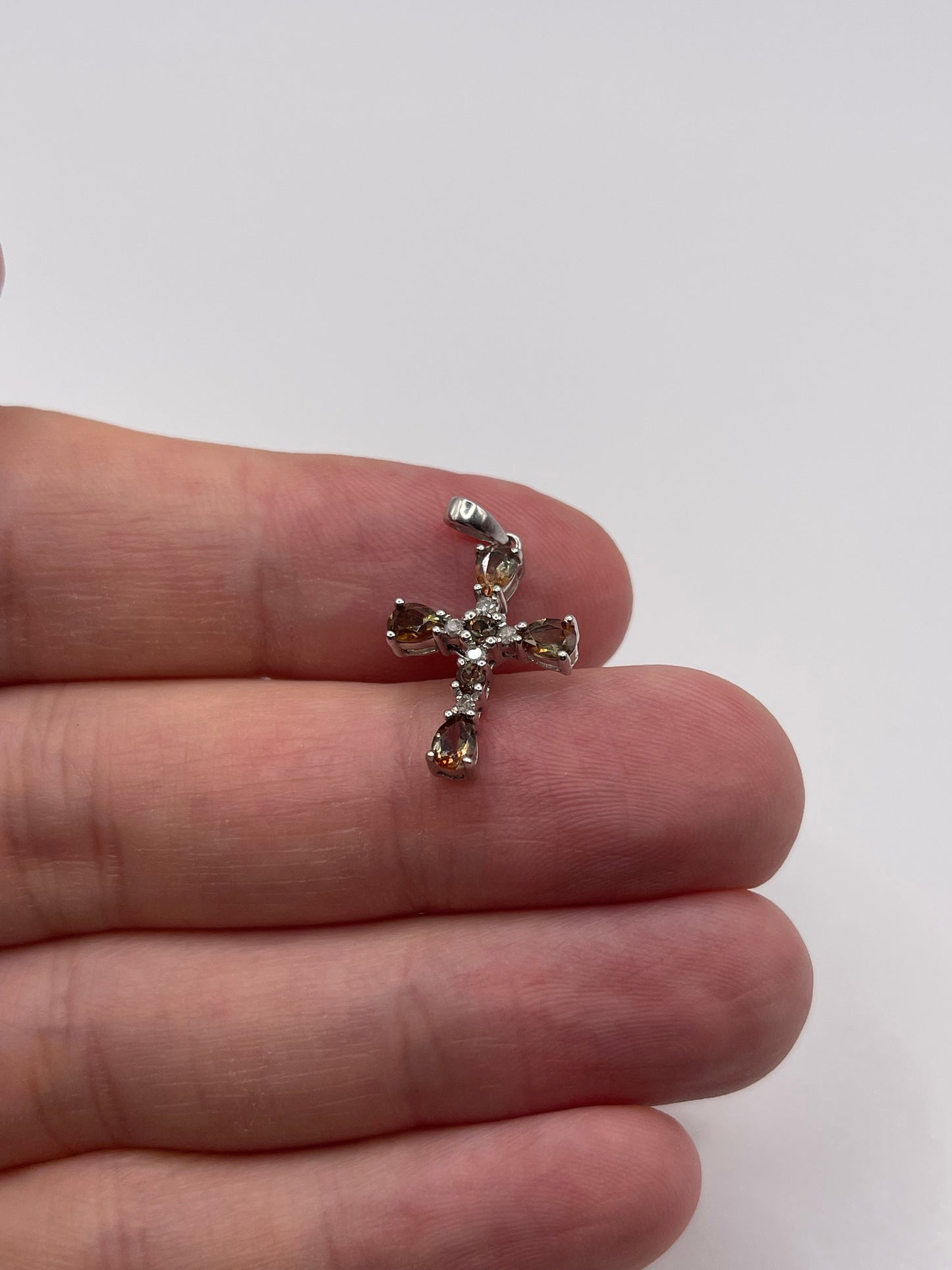 9ct white gold quartz and diamond cross pendant
