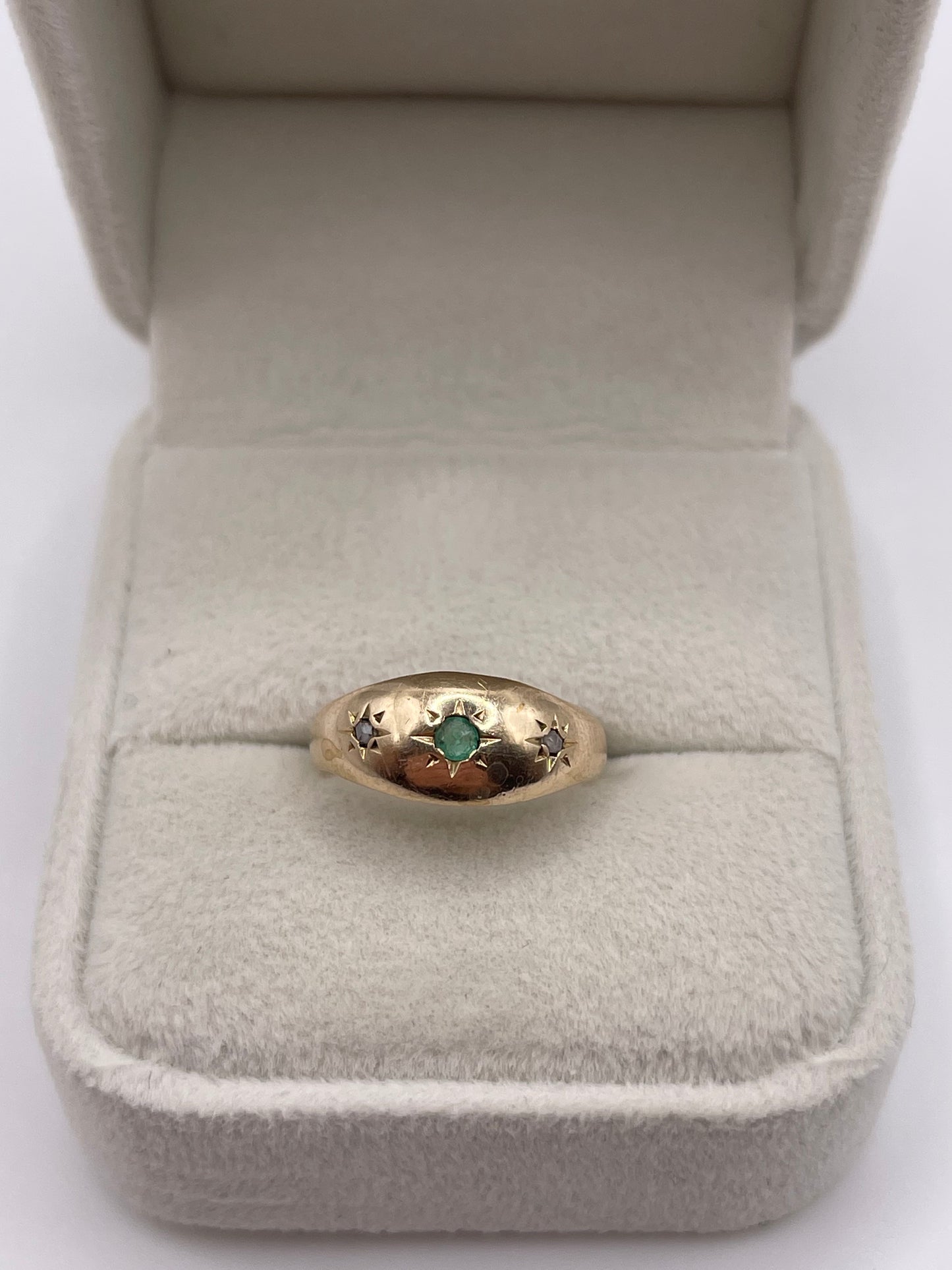 9ct gold emerald and diamond gypsy ring