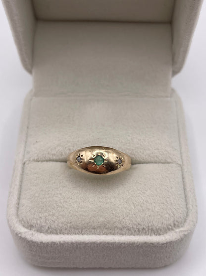 9ct gold emerald and diamond gypsy ring