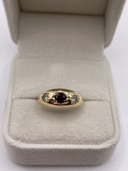 9ct gold garnet and diamond gypsy ring