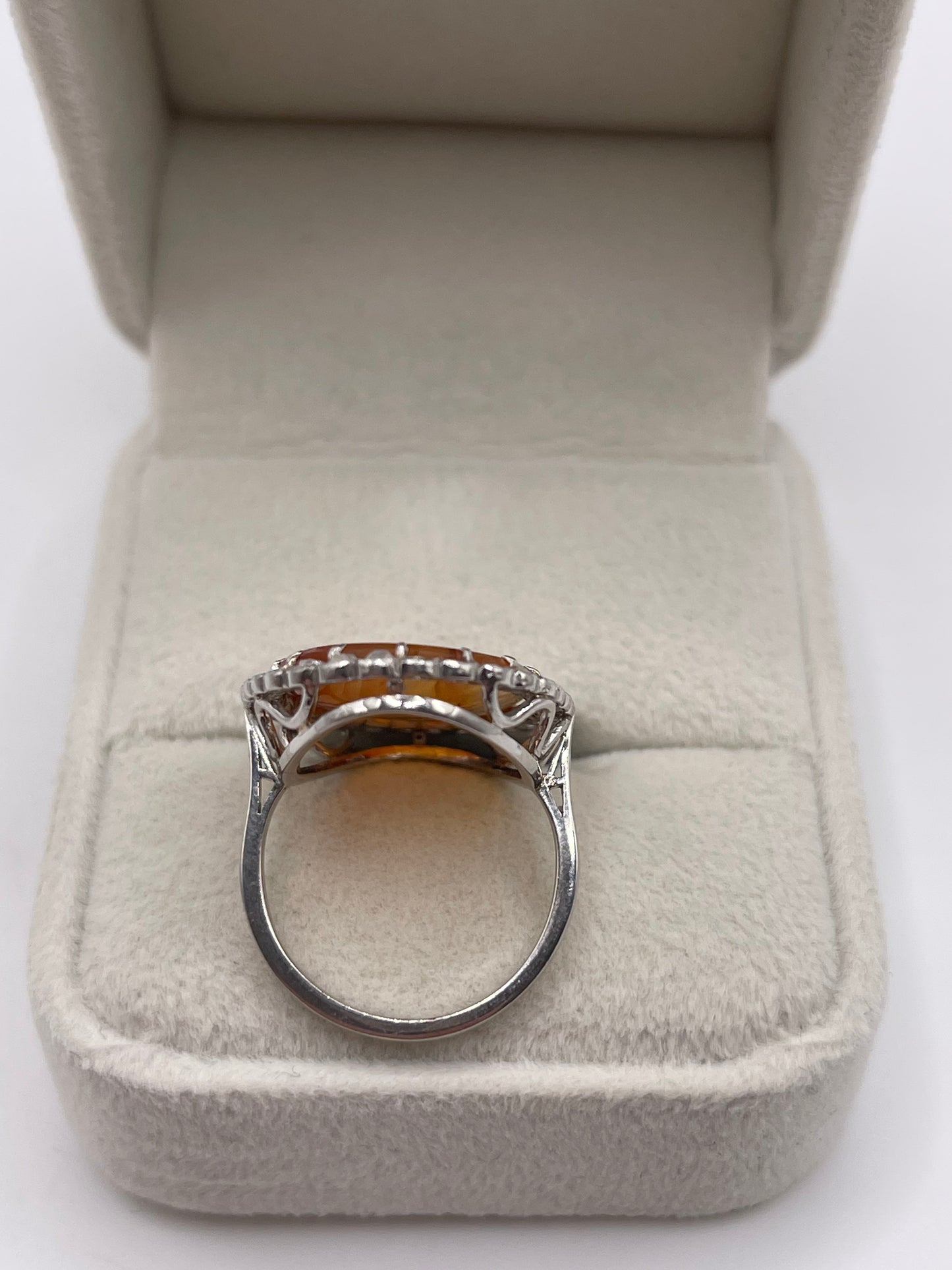 Platinum carved agate and diamond ring