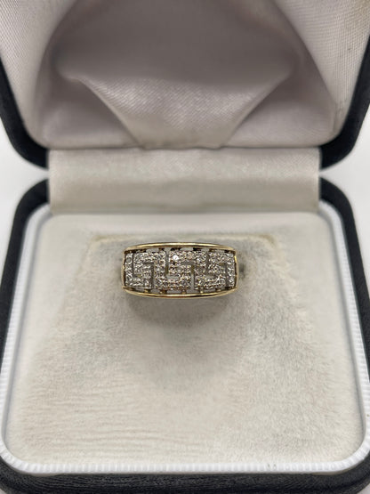 9ct gold diamond Greek key ring