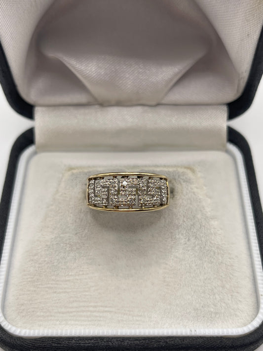9ct gold diamond Greek key ring