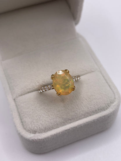9ct gold opal and zircon ring