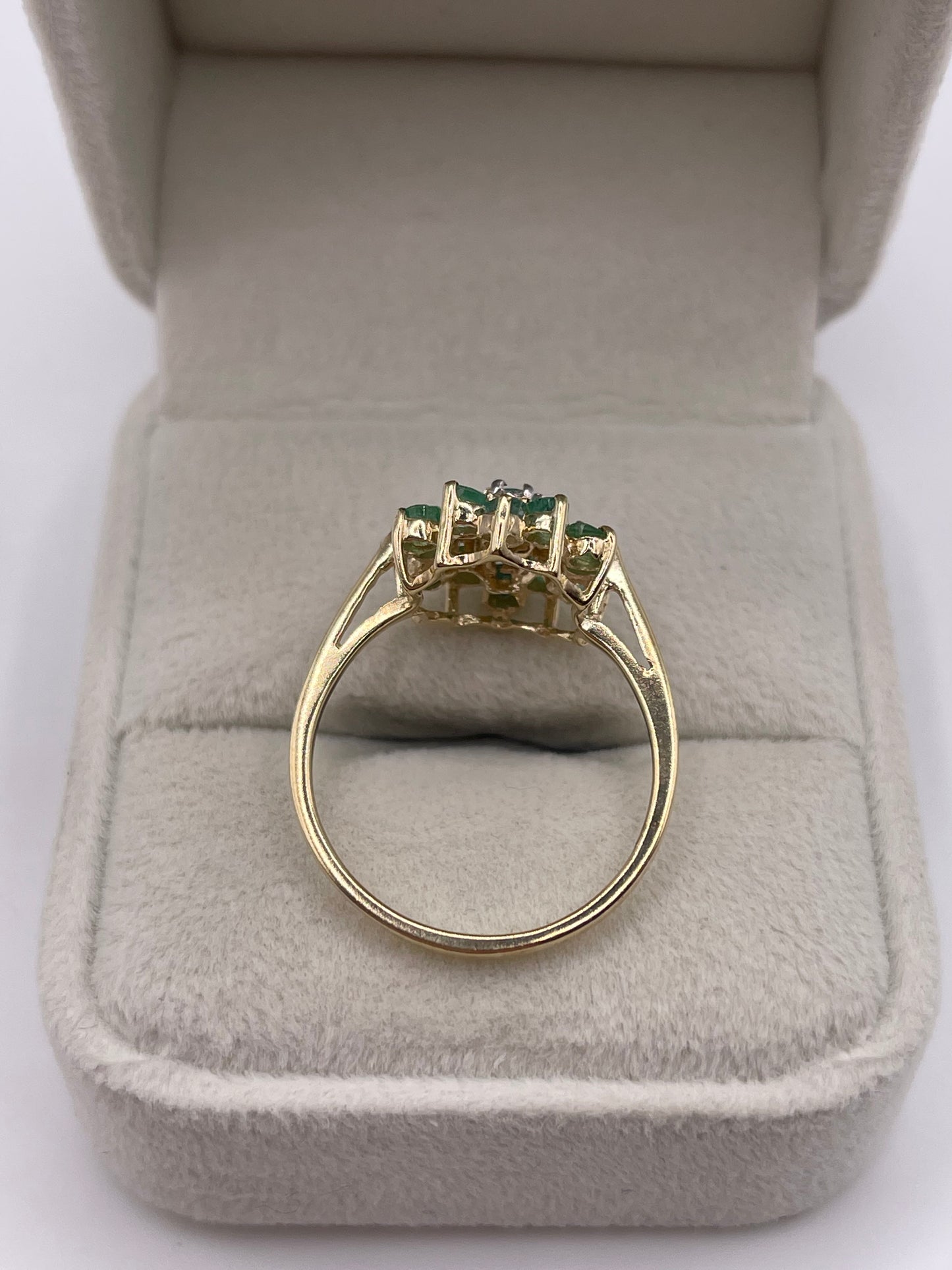 9ct gold emerald and diamond cluster ring