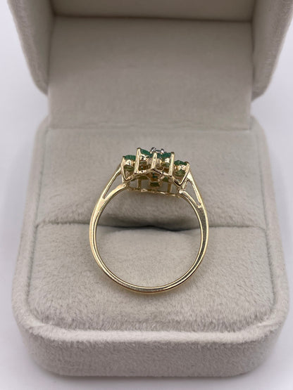 9ct gold emerald and diamond cluster ring