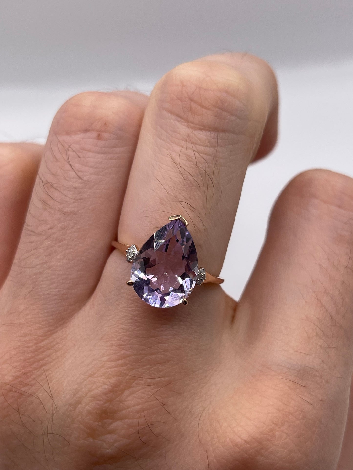 9ct rose gold amethyst and diamond ring