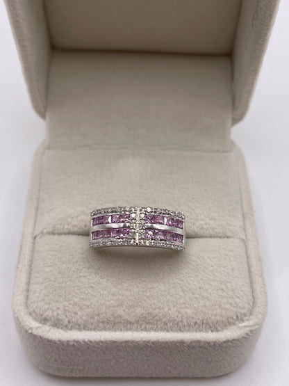 9ct white gold pink sapphire and diamond ring