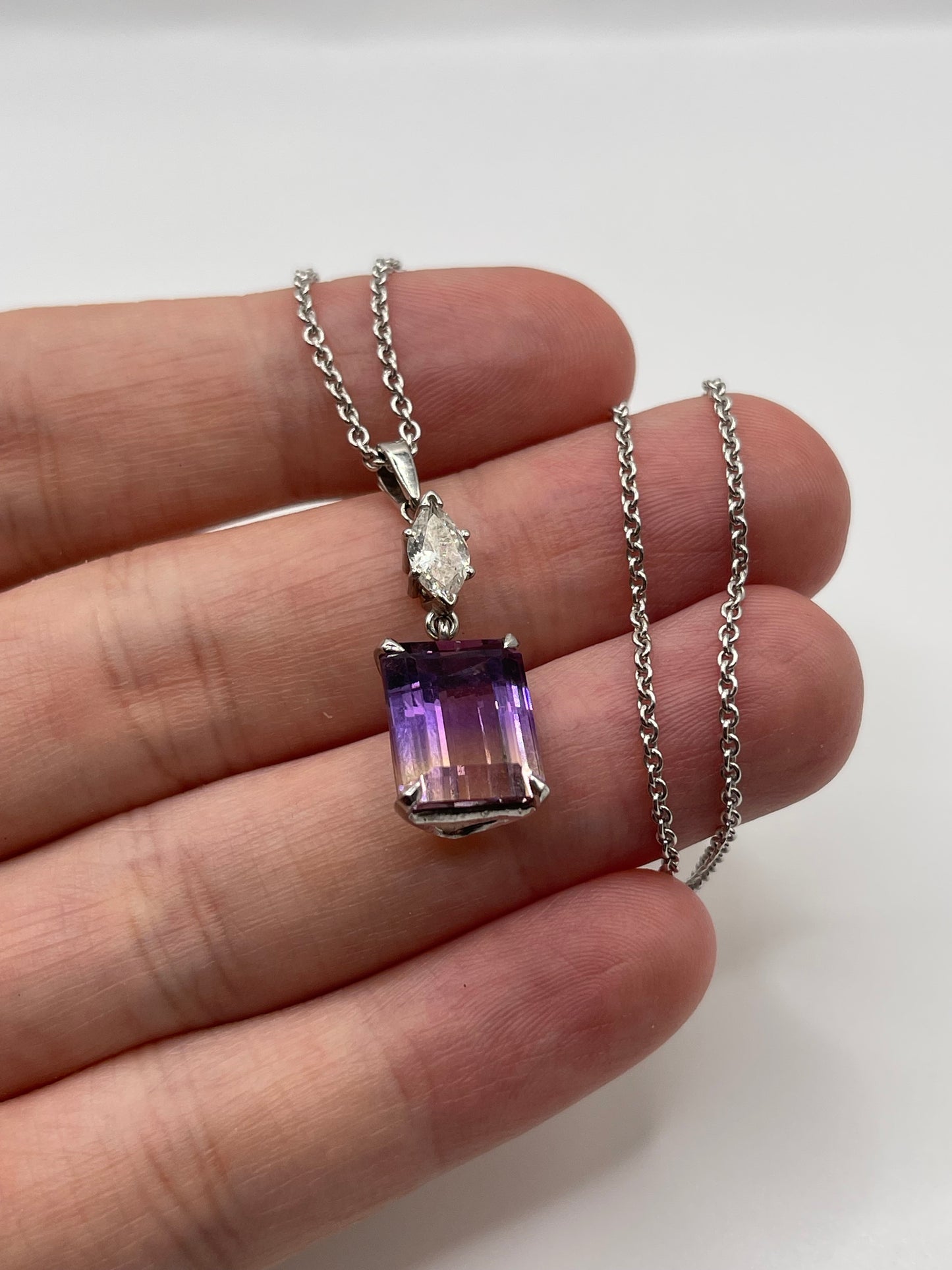18ct white gold ametrine and diamond necklace