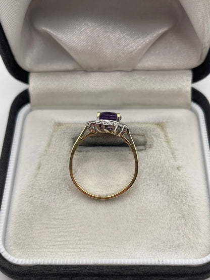 9ct gold amethyst and diamond ring