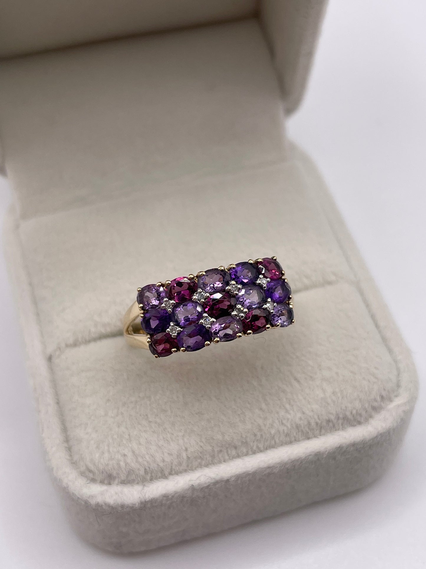 9ct gold multi gemstone and diamond cluster ring