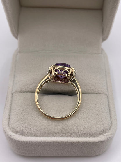 9ct gold amethyst and diamond ring