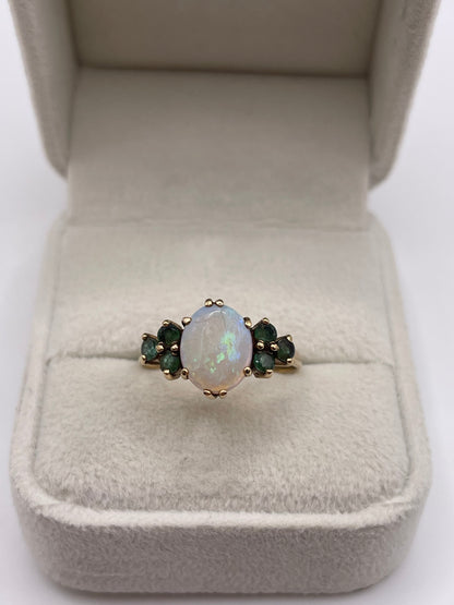 9ct gold opal and emerald ring