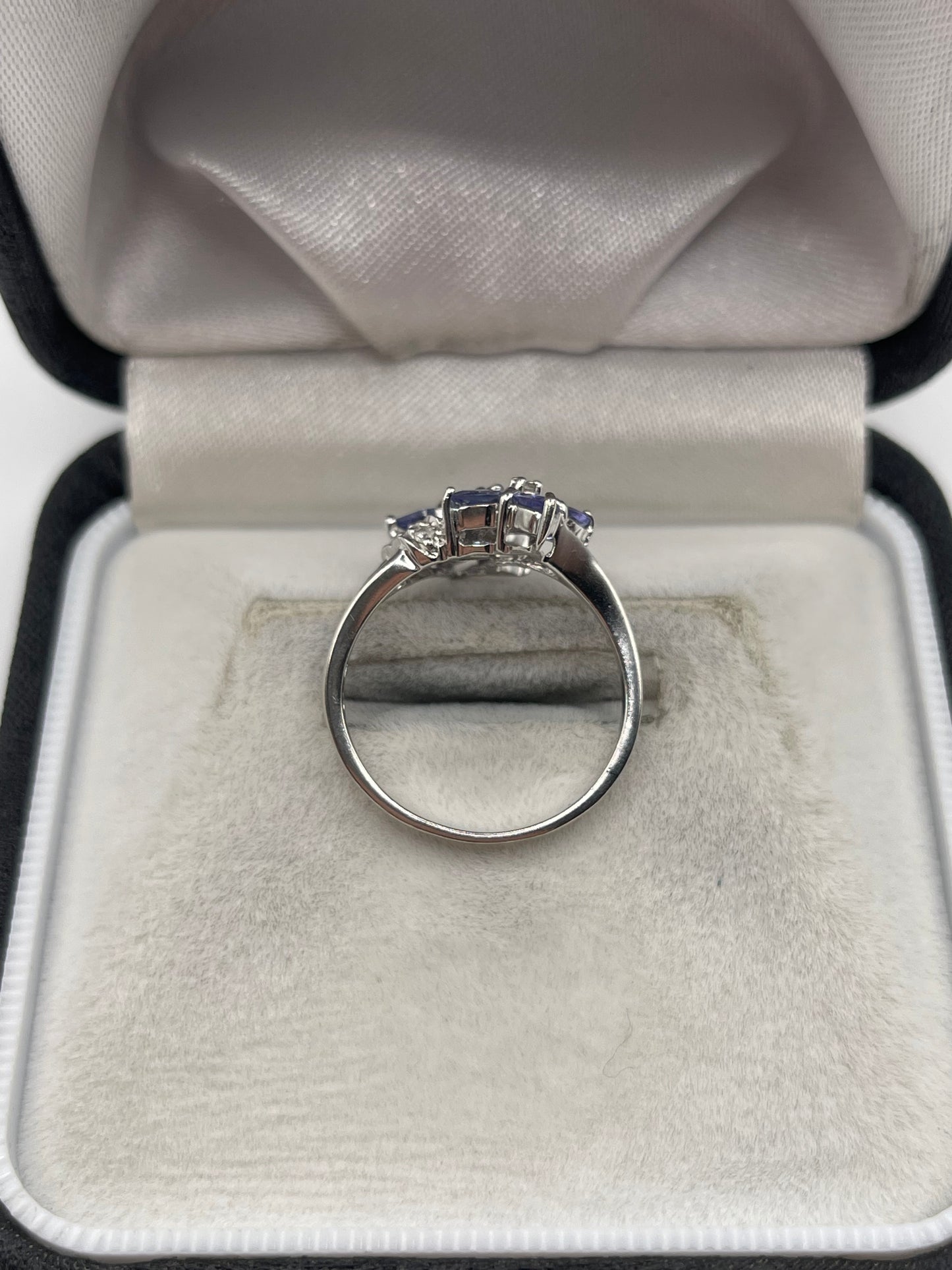 9ct white gold tanzanite and diamond ring