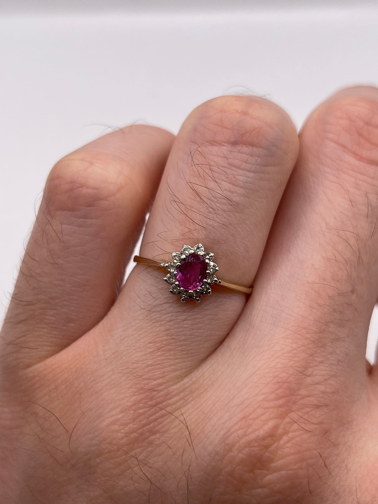 9ct gold pink sapphire and diamond ring
