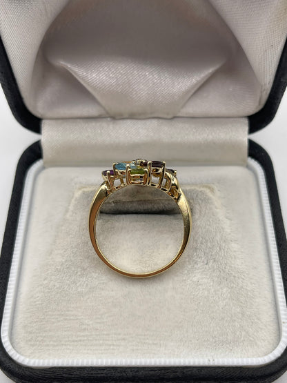 9ct gold multi gemstone cluster ring