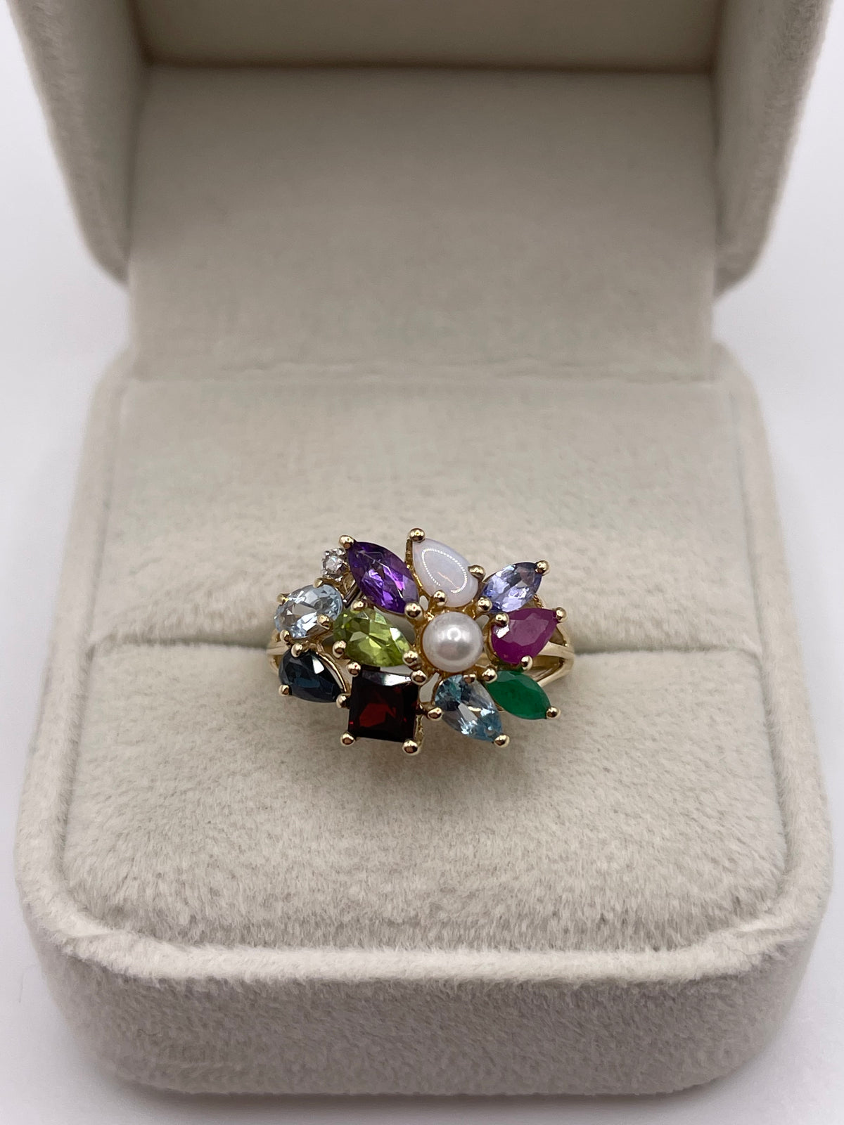 9ct gold multi gemstone cluster ring