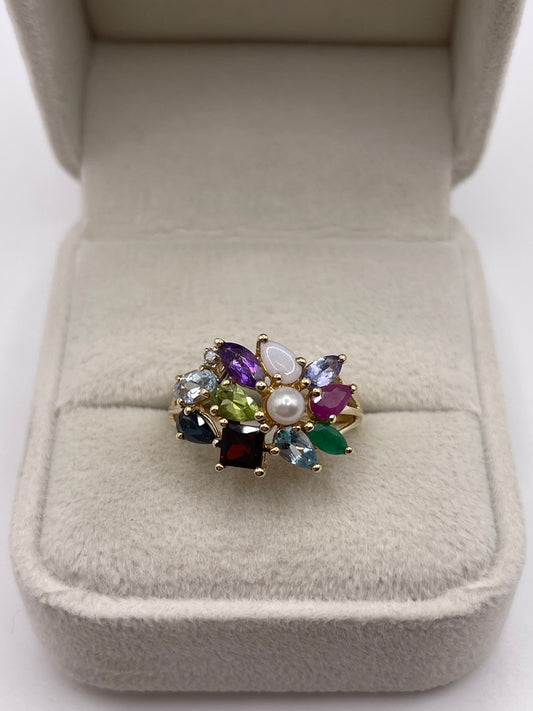 9ct gold multi gemstone cluster ring