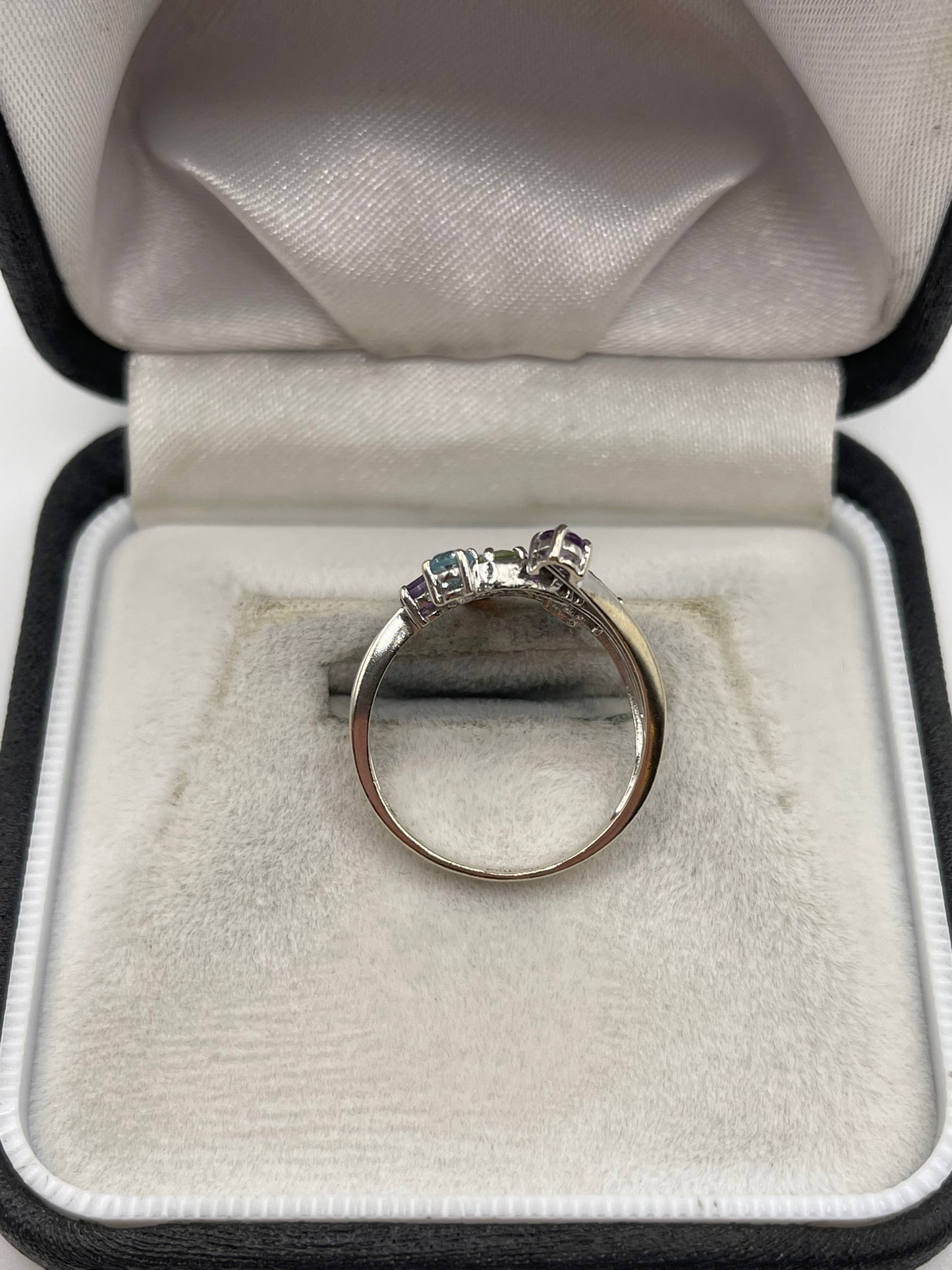 9ct white gold multi gemstone and diamond ring