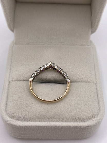 9ct gold ruby and diamond wishbone ring