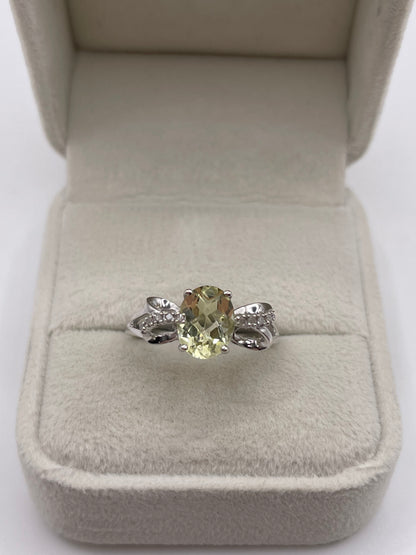 9ct white gold lemon quartz and diamond ring