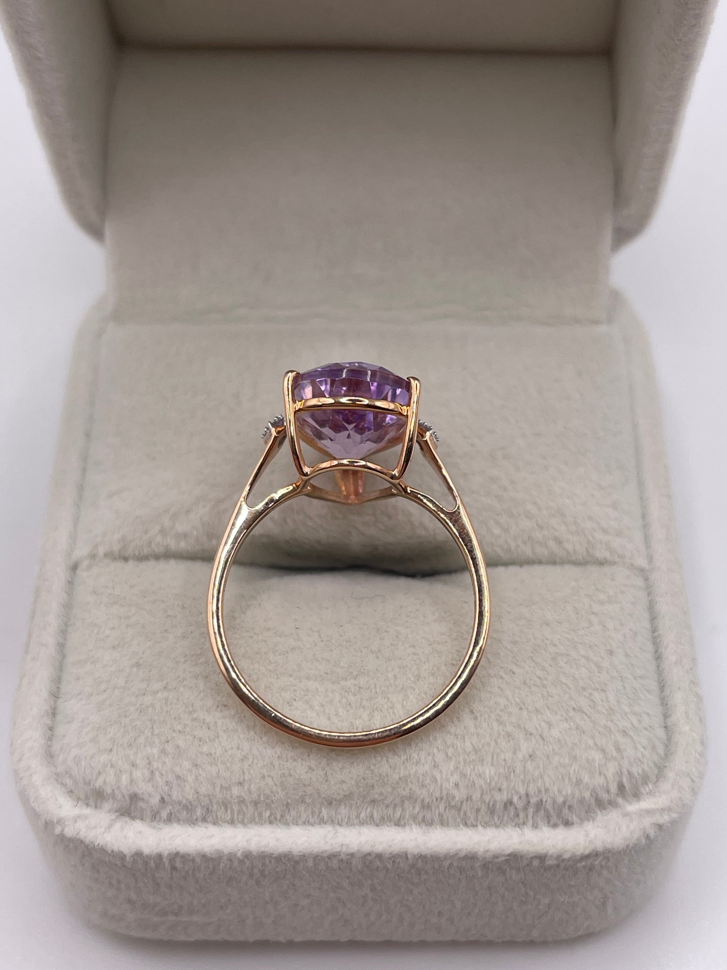 9ct rose gold amethyst and diamond ring